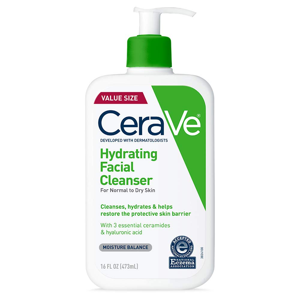 CeraVe Hydrating Facial Cleanser, Moisturizing Face Wash For Dry Skin, Hyaluronic Acid + Ceramides + Glycerin, Hydrating Cleanser For Normal To Dry Skin, National Eczema Association Certified-BrightBean Baby