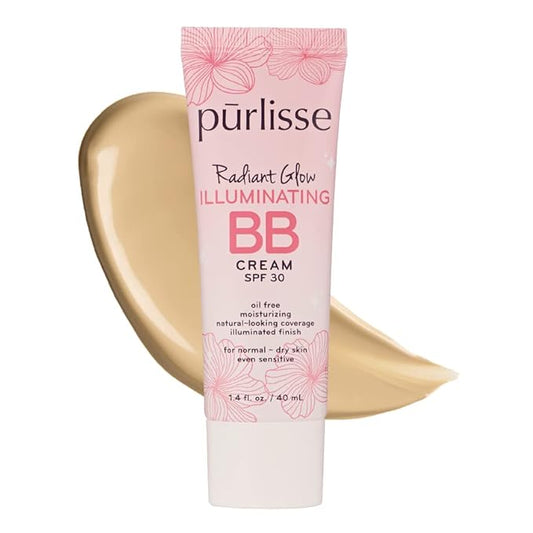 pūrlisse Radiant Glow Illuminating BB Cream with SPF 30 - Glow BB Cream Enriched with Goji & Hawthorn Berry for Dewy Skin - Helps to Improve Skin Texture & Radiance - Light Medium (1.4 oz)-BrightBean Baby