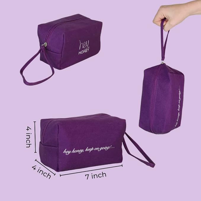 Hey Honey 4pc Set: Love Your Body Lotion, Walk The Walk Foot Cream, Hands On Honey Hand Cream, Eco Makeup Bag. Perfect for Valentine's, Xmas, Birthdays-BrightBean Baby