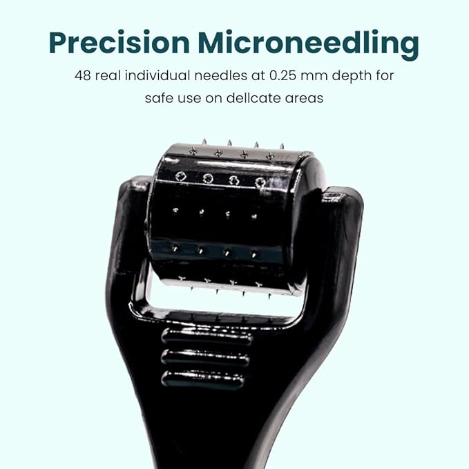 Gin Amber Beauty Mini Derma roller (0.25mm) - 48 Real Individual Needles, Microdermabrasion Device for Skin Care, Serum Absorption with Microneedling, Tool, Hygienic Case (Black Mini 0.25mm)-BrightBean Baby