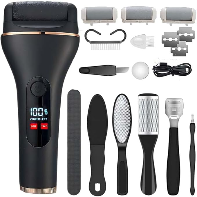 Electric Foot Callus Remover, Portable Electric Foot File with 15 in 1 Professional Pedicure Kits, Rechargeable Pedicure Tools for Foot Care, Waterproof Remover Cracked Feet & Dead Skin (Black)-BrightBean Baby