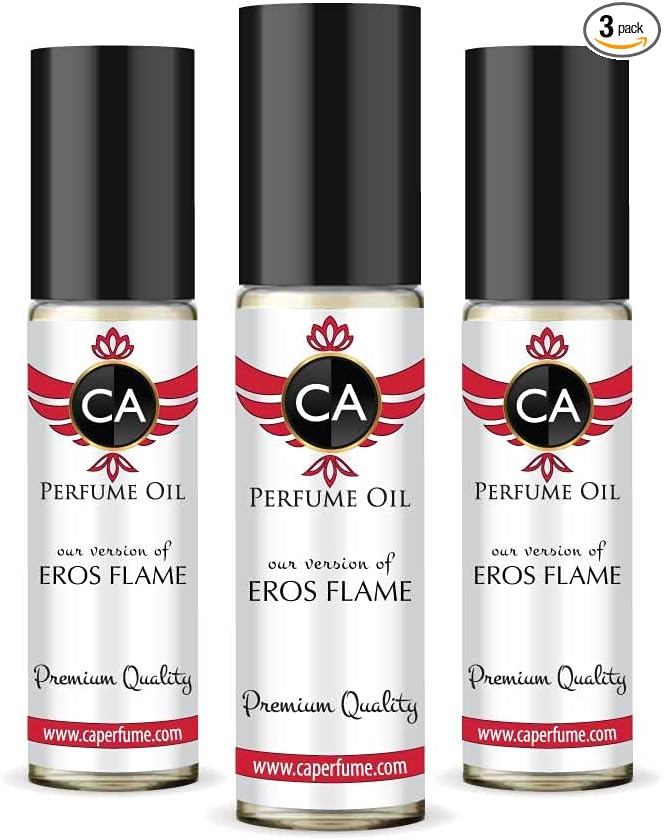 CA Perfume Impression of Eros Flame For Men Replica Fragrance Body Oil Dupes Alcohol-Free Essential Aromatherapy Sample Travel Size Concentrated Long Lasting Attar Roll-On 0.3 Fl Oz-X3-BrightBean Baby