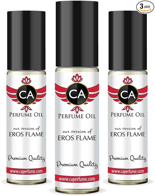 CA Perfume Impression of Eros Flame For Men Replica Fragrance Body Oil Dupes Alcohol-Free Essential Aromatherapy Sample Travel Size Concentrated Long Lasting Attar Roll-On 0.3 Fl Oz-X3-BrightBean Baby