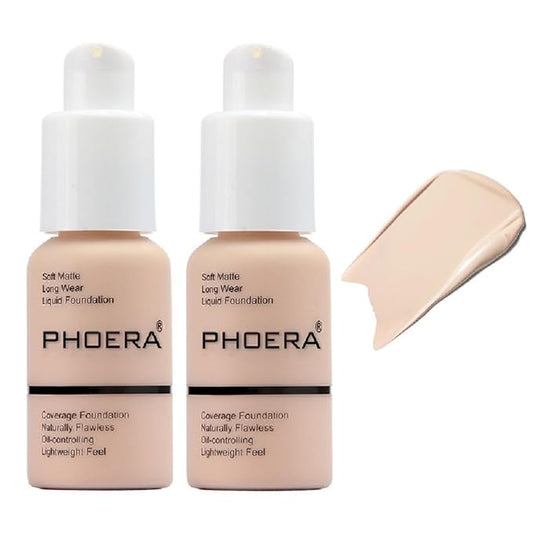 2 Pack PHOERA Foundation 101 Porcelain Makeup,Full Coverage Foundation for Women and Girls(101 Porcelain)-BrightBean Baby