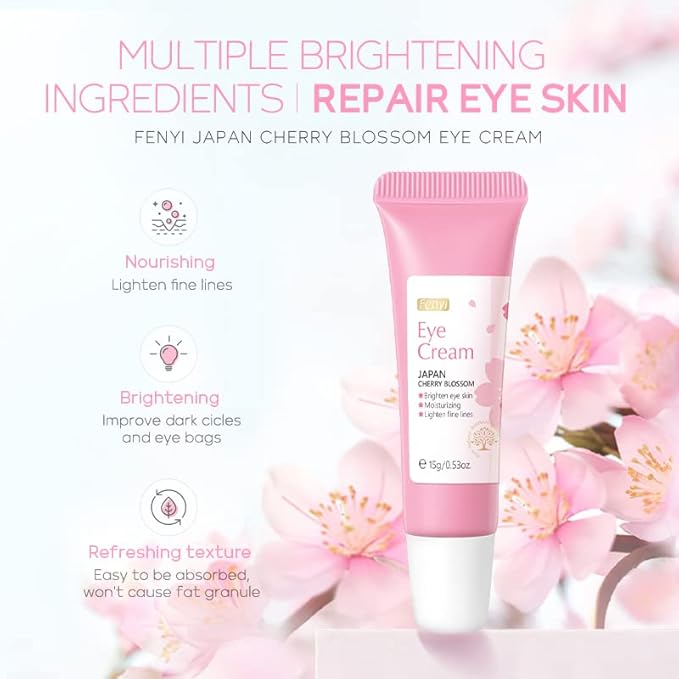 AKARY Cherry Blossom Eye Cream with Hyaluronic Acid, Lightweight Skincare Eye Cream for Dark Circles and Puffiness, Hydrating Under Eye Cream for All Skin Types, Cruelty-Free & Fragrance-Free-BrightBean Baby