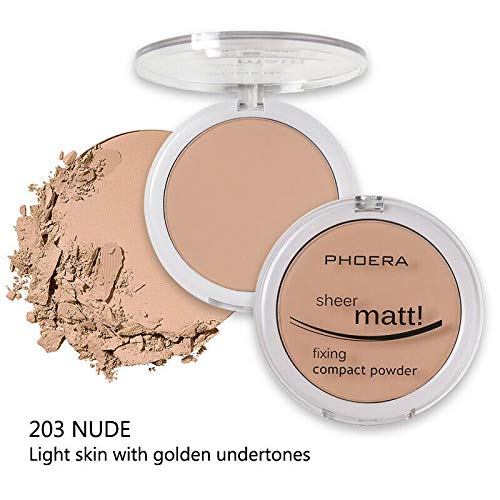 AQUAPURITY PHOERA Sheer Matte Compact Powder Fixing Powder Makeup Base Fixer Setting Powder Foundation Fixing Compact Pressed Powder Long Lasting Make Up Fixer Skin Vitamin E Beauty Blender (203 NUDE)-BrightBean Baby