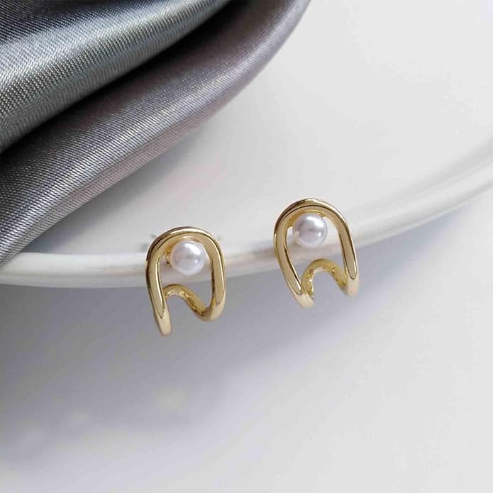 Vintage Pearl Claw Earrings Pearl Claw Stud Earrings Gold Circle Earrings Minimal Pearl Earrings Jewelry for Women-BrightBean Baby