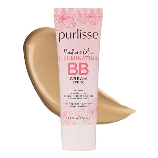 pūrlisse Radiant Glow Illuminating BB Cream SPF 30: Cruelty-Free & Clean, Paraben & Sulfate-Free, Light Coverage, Brightens with Hawthorn Berry | Medium 1.4oz-BrightBean Baby