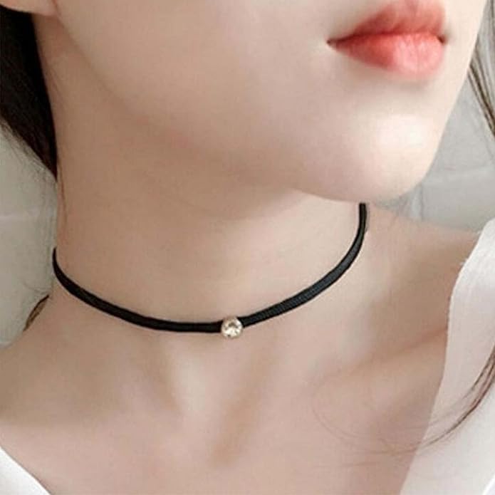 Boho Leather Choker Necklace Thin Black Suede Velvet Necklace Chain Vintage Minimalist Beaded Necklace 90s Chain Jewelry for Women Gifts-BrightBean Baby