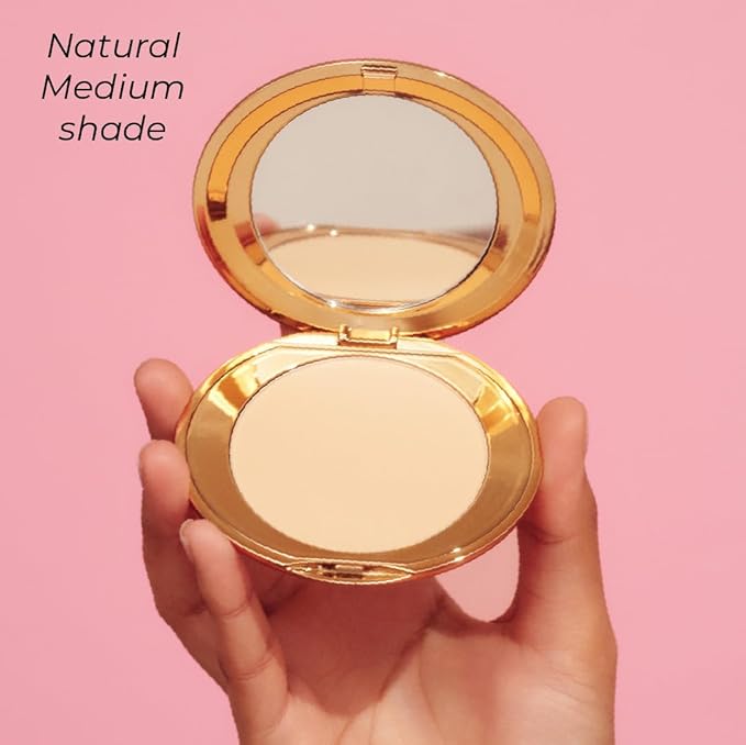 MCoBeauty Miracle Flawless Pressed Powder, Natural Medium Shade, Oil-Control, Soft-Focus Finish with Hydrating Rose Flower Extract & Sweet Almond Oil, Vegan, Cruelty Free Cosmetics-BrightBean Baby