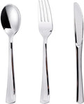 N9R 120PCS Silver Plastic Silverware, Silver Plastic Cutlery Set Disposable Flatware Dinnerware -60 Forks, 30 Spoons, 30 Knives for Wedding, Party, Birthday and Daily Use