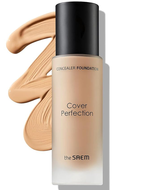THESAEM Cover Perfection Concealer Foundation - 24H Coverage, Light Liquid Texture - Ideal for Oily, Combination Skin, Provides Semi-Matte, Smooth Finish, 1.01 fl.oz. (2.0 Rich Beige)-BrightBean Baby