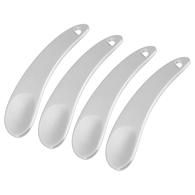 VOCOSTE 4 Pcs Makeup Spatula Mini Spoon, Eye Cream Massage Sticks Beauty Scoop, for Facial Cosmetic Face Cream, Zinc Alloy Moon Shape 2.13"x0.51", Silver Tone-BrightBean Baby