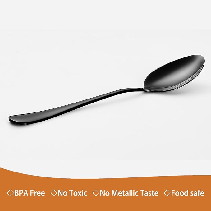 Black Spoons silverware teaspoons set of 12 dessert spoon 6.6inch Food-Grade stainless steel kitchen and dining table spoons (Black)