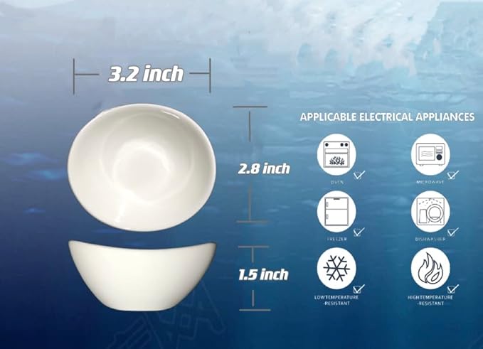 Soy Sauce Dish - Dipping Bowls Set, White Porcelain Dipping Bowls/Dishes for Soy Sauce, Ketchup, BBQ Sauce or Seasoning- 1 Oz,Set of 6,D1