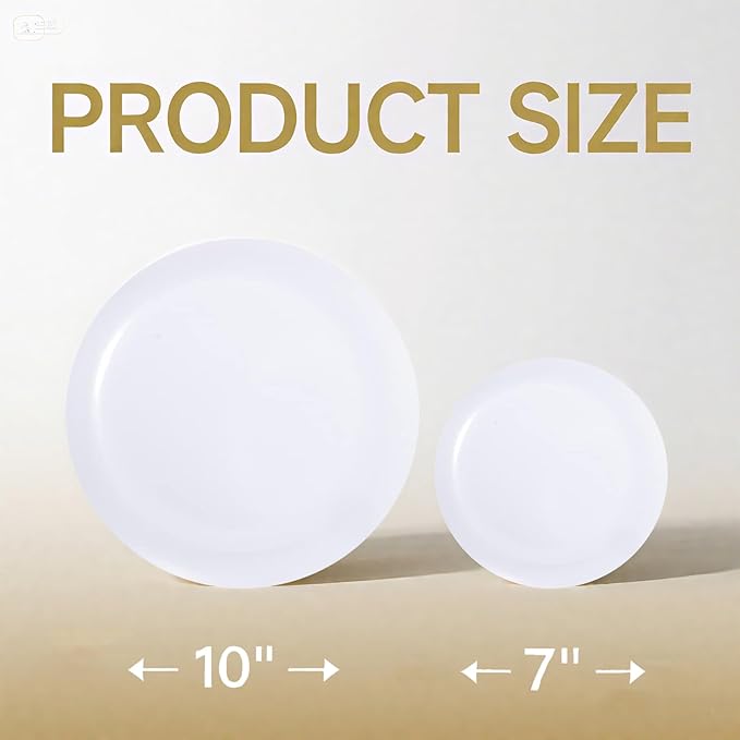 bUCLA 100PCS White Plastic Plates - Heavy Duty White Disposable for Wedding & Party, Include 50 Dinner 10 inch & 50 Dessert 7 inch