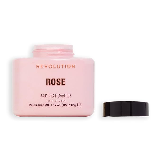 Revolution Beauty, Loose Baking Powder, Makeup Setting Powder, Long Lasting Coverage, Mattifies & Reduces Shine, Rose, 1.13 Oz-BrightBean Baby