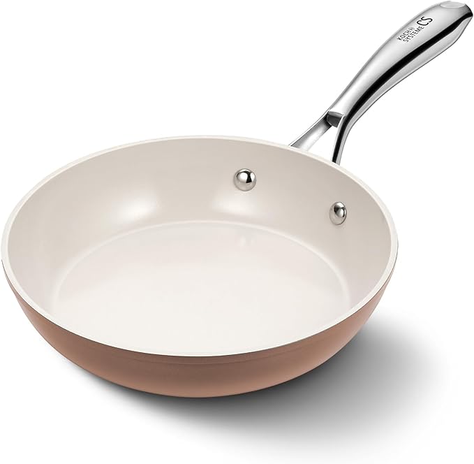 KOCH SYSTEME CS 8 Inch Nonstick Frying Pan Skillet - Ceramic Brown Egg Pan