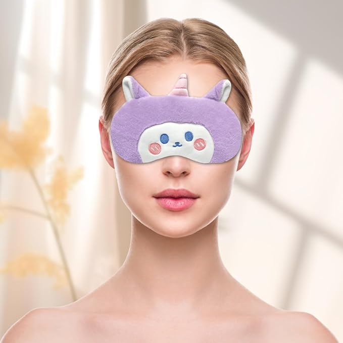 PERFECTSIGHT Sleep Eye Masks, Cute Plush Sleep Eye Cover Lightweight Adjustable Eyeshade Faux Fur Mask Cover for Women Men Sleep Travel Nap, Purple Unicorn-BrightBean Baby