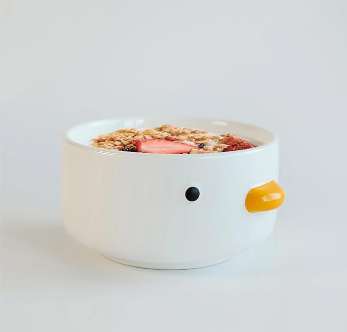 PURROOM Funny Cute Duck Bowl, Handmade Glaze Duck Safety Ceramics 17oz Soup Bowls, 4.6'' Rice Bowl. (500ML)