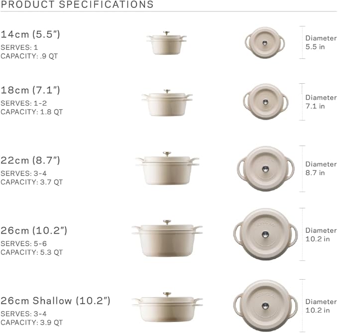Vermicular Oven Pot 22cm Pearl Brown - Cast Iron Dutch Oven 3.7 Qt