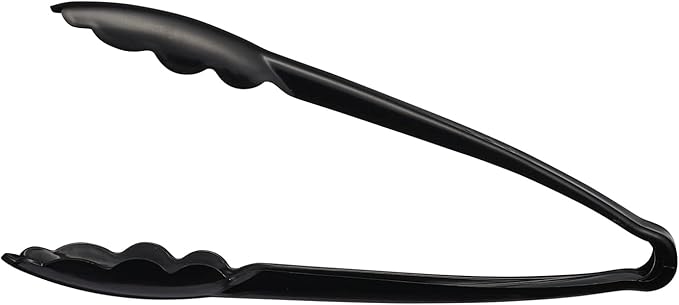 [Black Tongs 7.5'' Inches] Plasticpro 7.5'' Serving Tongs Heavy Duty Reusable Kitchen and BBQ Black Serving Tong for party's, Caterings, Events, Buffet, Weddings, And every Day use Pack of 12