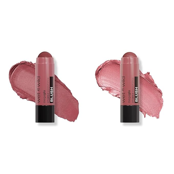wet n wild Mega Glo Makeup Stick 2-Pack Bundle with Say It Ain't Rose & Current Jam Shades - Buildable Color for Eyes, Cheeks & Lips-BrightBean Baby