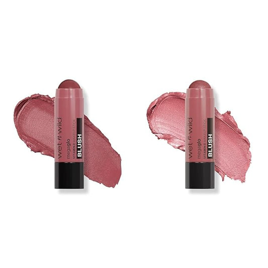 wet n wild Mega Glo Makeup Stick 2-Pack Bundle with Say It Ain't Rose & Current Jam Shades - Buildable Color for Eyes, Cheeks & Lips-BrightBean Baby