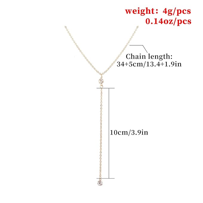 Boho Crystal Y Drop Necklace Choker Gold Long Y Necklace Chain Minimalist Cz Lariat Necklace Classic Simple Y Lariat Necklace Jewelry for Women and Girls Gifts-BrightBean Baby