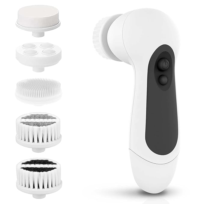Waterproof Facial Cleansing Spin Brush Set with 5 Exfoliating Brush Heads - Electric Face Scrubber Cleanser Brush by CLSEVXY - Face Brush for Gentle Exfoliation and Deep Scrubbing-BrightBean Baby