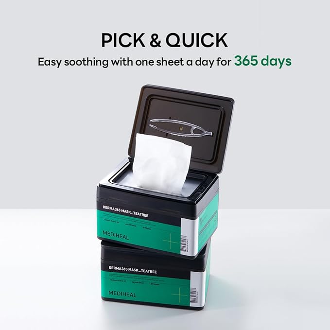 Mediheal Derma 365 Teetree Mask (30 Masks) - Daily Skin Care Mask for Deeply Comforting and Calming Skin with Teatree Active 4X-BrightBean Baby