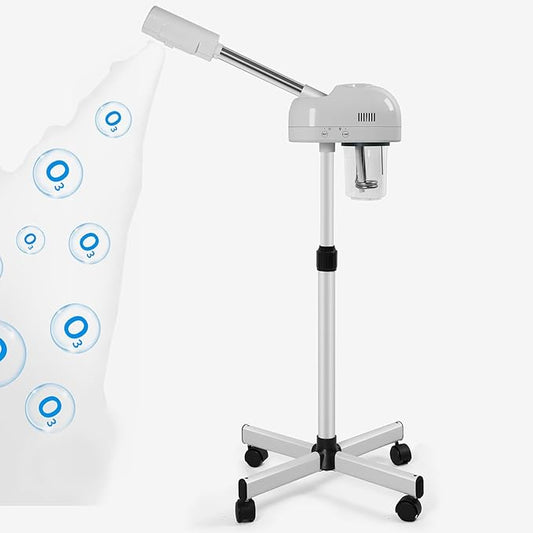 Stand Professional Ozone Facial Steamer with Touch Control, Adjustable Height & Rolling Base, 360° Rotatable Nozzle, Hot Mist Function, Use for Home, Salon SPA (White)-BrightBean Baby
