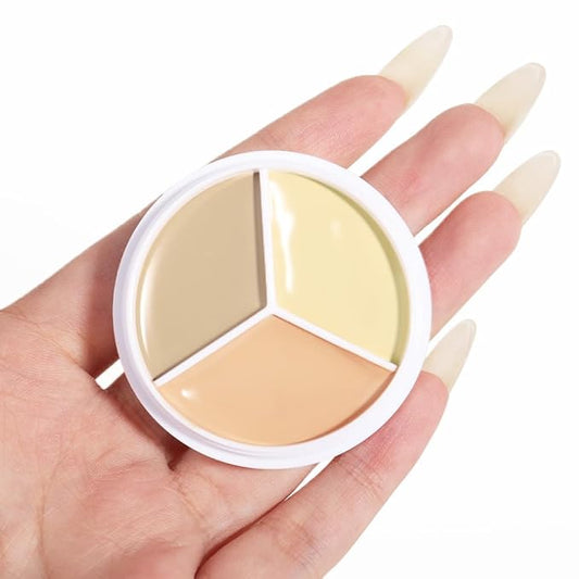 Kaely Tri Color Concealer Pot,Color Correcting Concealer for Dark Circles Spots,3 Color Cream Concealer Full Coverage,Foundation Contour Makeup Palettes,under Eye Brightener corrector de ojeras,03-BrightBean Baby