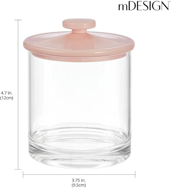 mDesign Small Modern Apothecary Storage Organizer Canister Jars - Acrylic Containers for Bathroom, Organization Holder for Vanity, Counter, Makeup Table, Lumiere Collection, 2 Pack, Clear/Light Pink