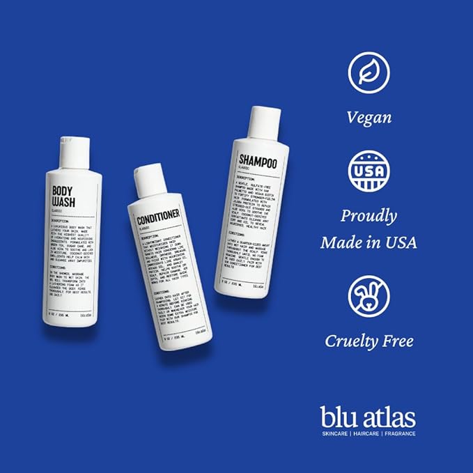 Blu Atlas Men's Natural Shampoo – Organic, Sulfate-Free, Paraben-Free – Deep Cleansing & Hydrating – Classic Scent (Bergamot, Sage, Patchouli) – Made in America– 16 oz-BrightBean Baby
