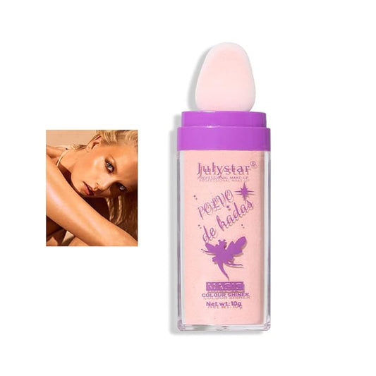 AKARY Shimmer Highlighter Powder, Fairy Polvo De Hadas Highlighter Powder & Blush Stick, Instant Glow Luminizer Duo, Glitter Body Face Hair High Gloss Stick, Sparkle Smudge-Proof Highlighter Stick Party Makeup (B1- #2)-BrightBean Baby