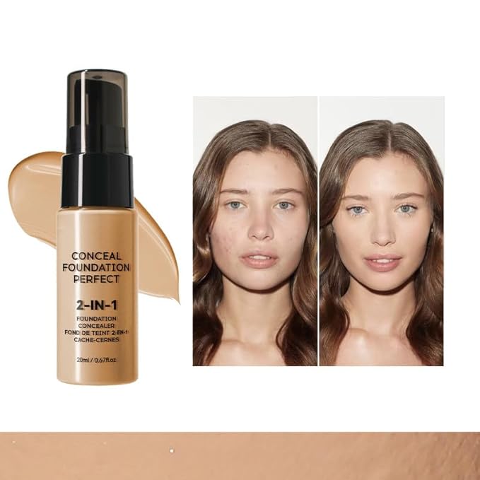 6 Colors Liquid Foundation Long-Lasting,Poreless Liquid Oil Concealer Foundation For All Skin Type,Waterproof & Sweat-Proof,Easy To Push Away,Flawless Finish Foundation,Balanced Skin Color-BrightBean Baby