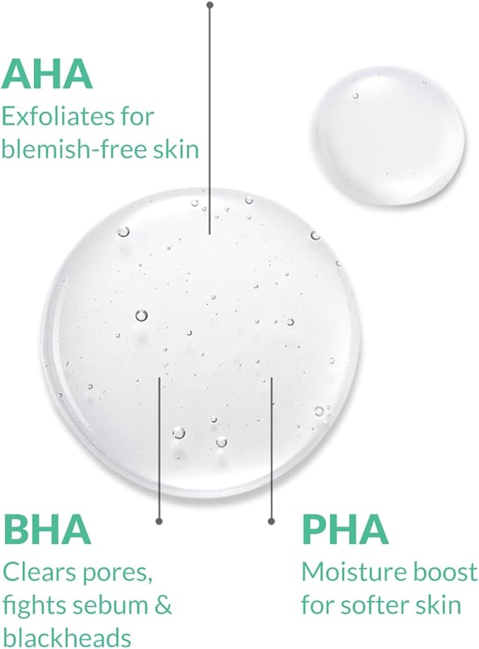 AHA BHA PHA Purifying Refresh Toner - Skin Trouble Eraser, Immediate Exfoliation & Sebum Removal - Contains Niacinamide for Breakouts - Removes Blocked Sebum & Dead Skin Cells, 6.76 f l. oz-BrightBean Baby