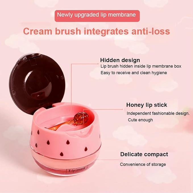 2PCS Bee Lip Balm Honey Pot & Strawberry Vitamin E Lip Sleep Masks Hydrating Prevention Dry and Cracked Lip Scrubs Exfoliator, Reduces Lip Lines，Lip Exfoliating Balm Sleeping Lip Mask-BrightBean Baby