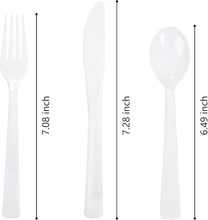 EI 360pcs White Plastic Silverware,Plastic Silverware Heavy Duty,Disposable Plastic Cutlery,Plastic Utensil Sets,Fancy Plastic Silverware include 120pcs Forks,120pcs Spoons and 120pcs Knives for Party