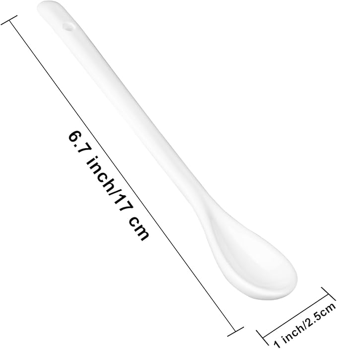 White Long Handle Porcelain Spoons Coffee, Tea, Yogurt and Ice-cream, Cutlery Fitting Ceramic Spoons 6.7 Inch Set of 10 (10, 6.7 inch)