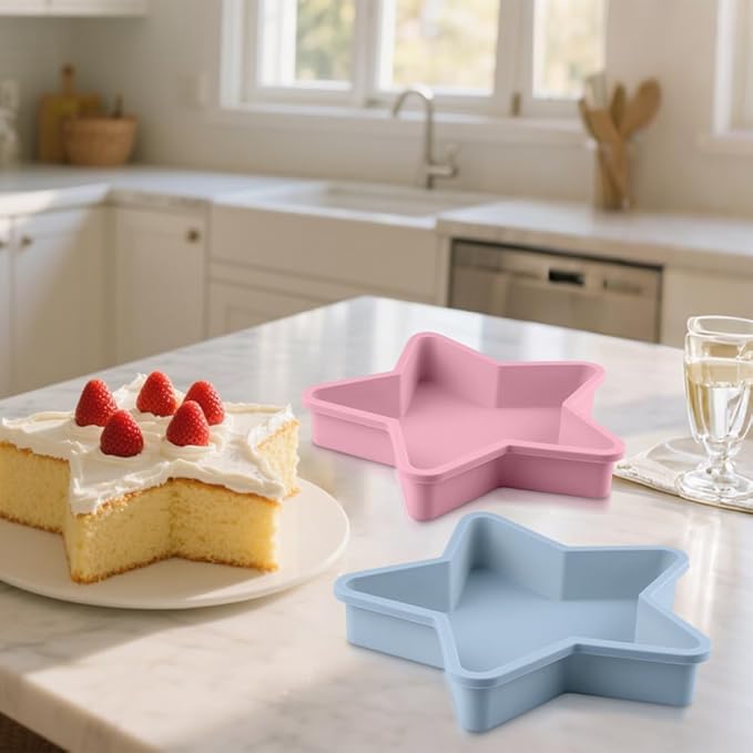 2 Pcs Star Shaped Cake Pans, 10 Inch Silicone Cake Molds, Silicone Baking Mold, Flexible Nonstick Baking Pans for Cakes, Cheese Cakes and Chocolate Cake, Blue, Pink