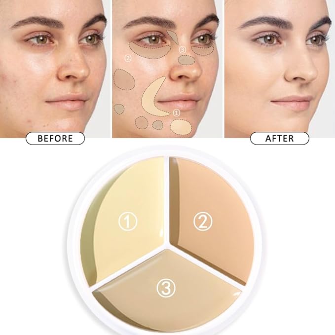 Kaely Tri Color Concealer Pot,Color Correcting Concealer for Dark Circles Spots,3 Color Cream Concealer Full Coverage,Foundation Contour Makeup Palettes,under Eye Brightener corrector de ojeras,03-BrightBean Baby