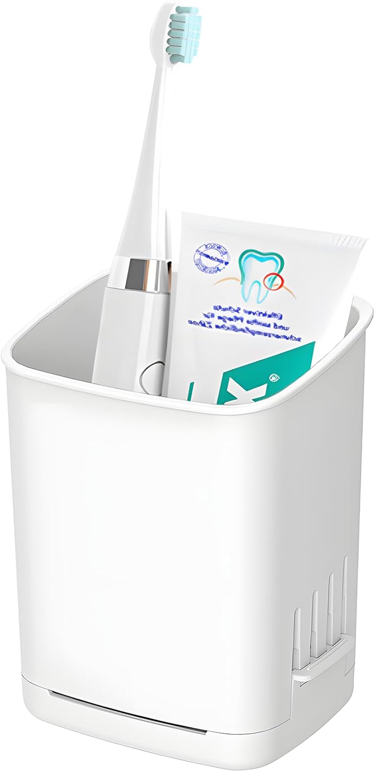 Toothbrush Holder Cup Wall Mounted Drill-Free for Bathroom Shower Electric Toothbrush Toothpaste Razor Holder Removable Waterproof Sturdy Self Draining, Tableware Holder for Kitchen(1pcs&White)-BrightBean Baby