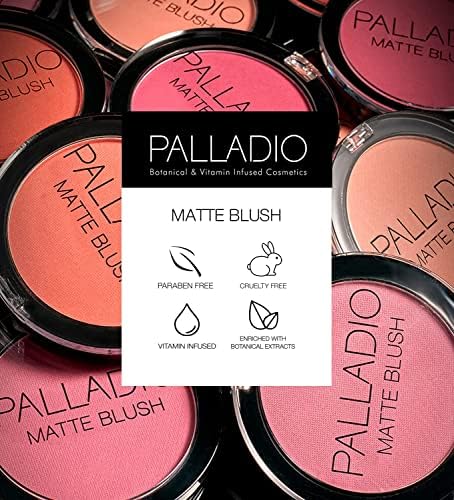 Palladio Matte Blush, Brushes onto Cheeks Smoothly, Soft Matte Look and Even Finish, Flawless Velvety Coverage, Effortless Blending Makeup, Flatters the Face, Convenient Compact, Chic-BrightBean Baby