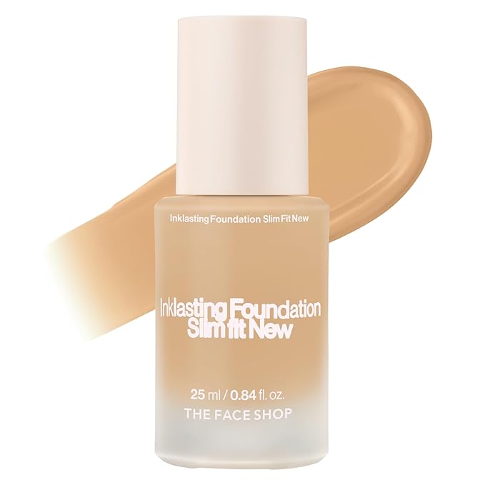 THE FACE SHOP Ink Lasting Liquid Foundation, Full Coverage, 72‑Hour Wear Semi‑Matte Finish, Makeup with Bakuchiol, N110 Buttercream, 0.84 Fl. Oz.-BrightBean Baby