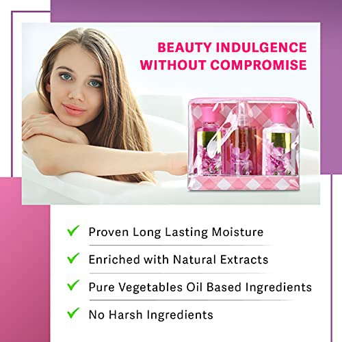 Bath & Body Care Travel Set Pea Flower Scent Home Spa Set with Body Lotion, Shower Gel and Fragrance Mist, Christmas Gifts for Her and Him-BrightBean Baby