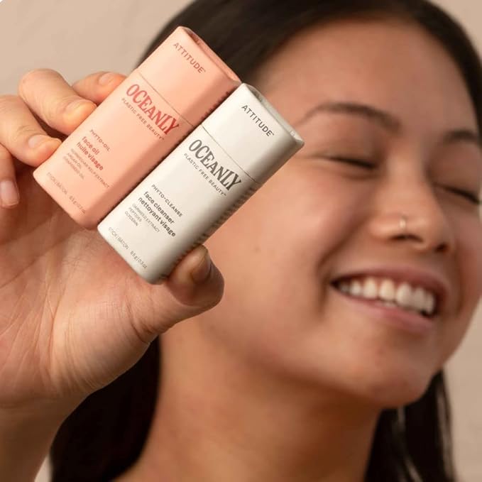 ATTITUDE Oceanly Radiant Skin Daily Facial Care Routine Box Set, EWG Verified, Plastic-free, Plant and Mineral-Based Ingredients, Vegan and Cruelty-free, PHYTO GLOW, Set of 4 Travel Size Bars-BrightBean Baby