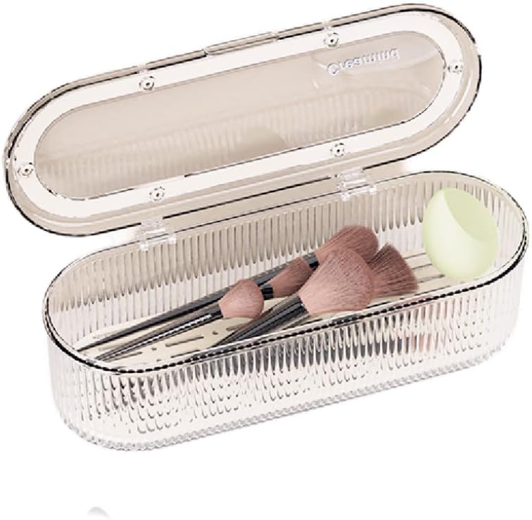 Makeup Brush Holder Organizer Clear Acrylic Makeup Sponges Organizer,Cosmetic Storage Case with Lid Display Case for Vanity (Brush Organizer)-BrightBean Baby