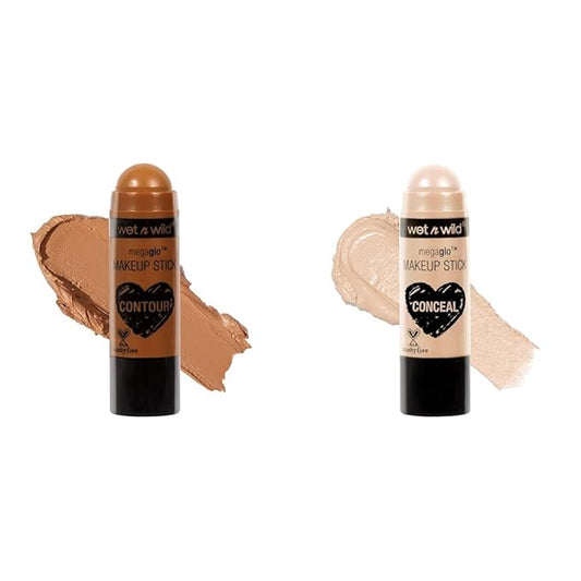 wet n wild MegaGlo Makeup Stick, Buildable Color, Versatile Use, Cruelty-Free & Vegan - Call Me Maple and Conceal and Contour Neutral Follow Your Bisque,1 Ounce (Pack of 1),807 Bundle-BrightBean Baby